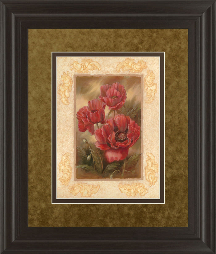 Daphne's Poppies By Vivian Flasch - Framed Print Wall Art - Light Brown