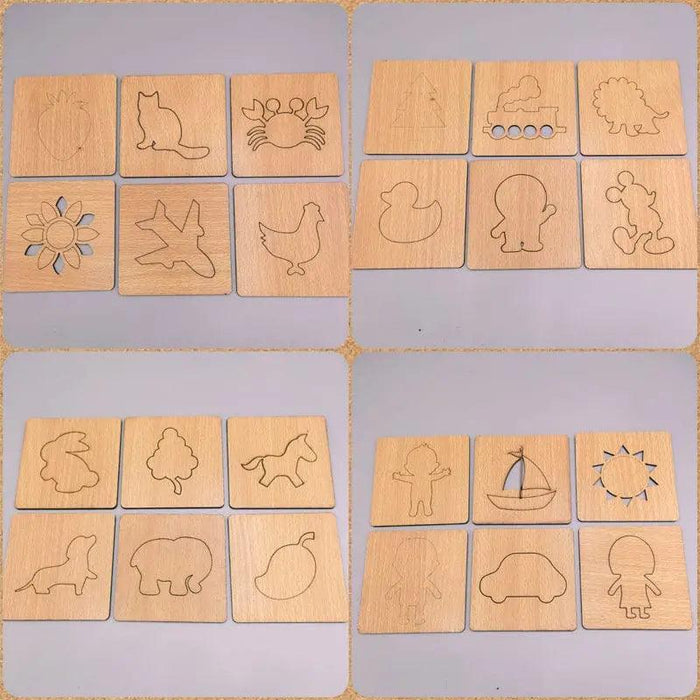 DIY Wooden Stencils Drawing Kit - 24 Pieces with Colors | Creative Art Set - FB GAMEZ