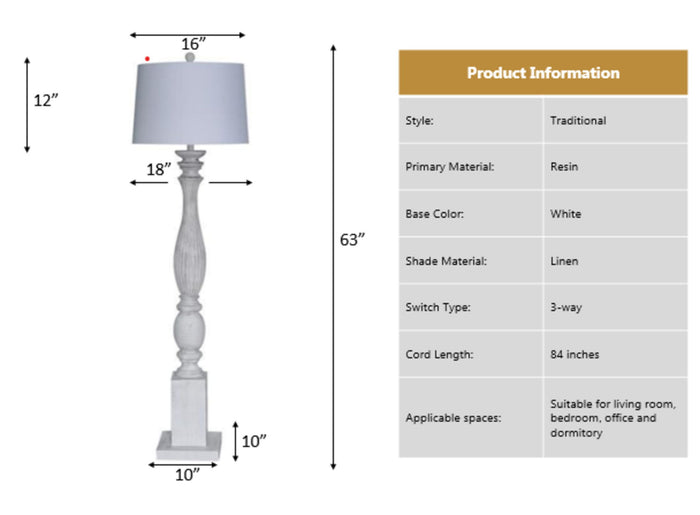 Elmwood - Polyresin Floor Lamp - Distressed White