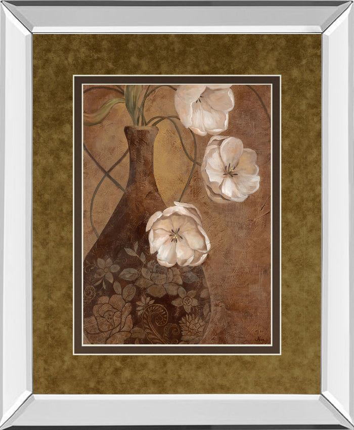 Flores En Umber I By Nan - Mirror Framed Print Wall Art - Light Brown