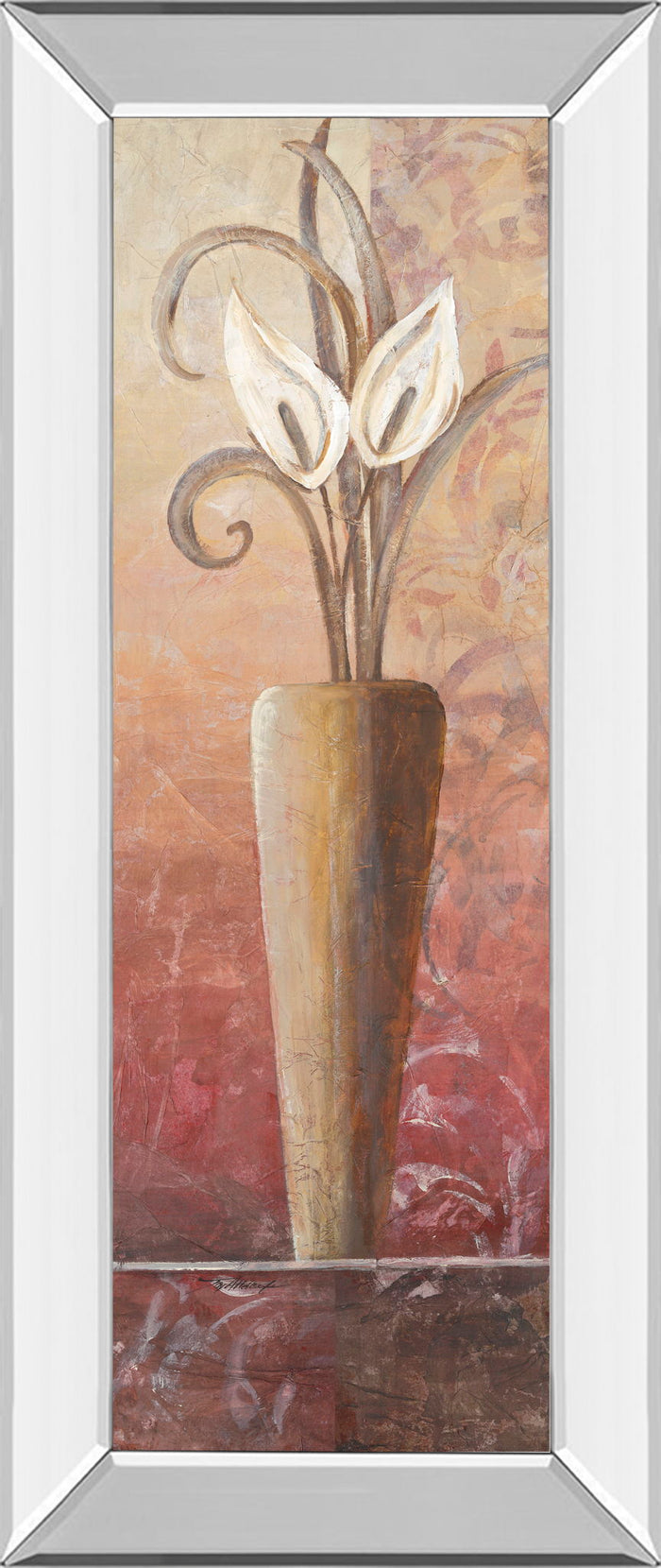 Flower In Vase I - Mirrored Framed Print Wall Art - Light Brown