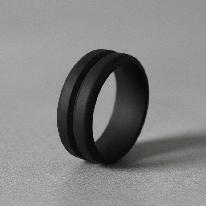 Black 8mm grooved silicone wedding ring
