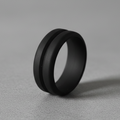 Black 8mm grooved silicone wedding ring