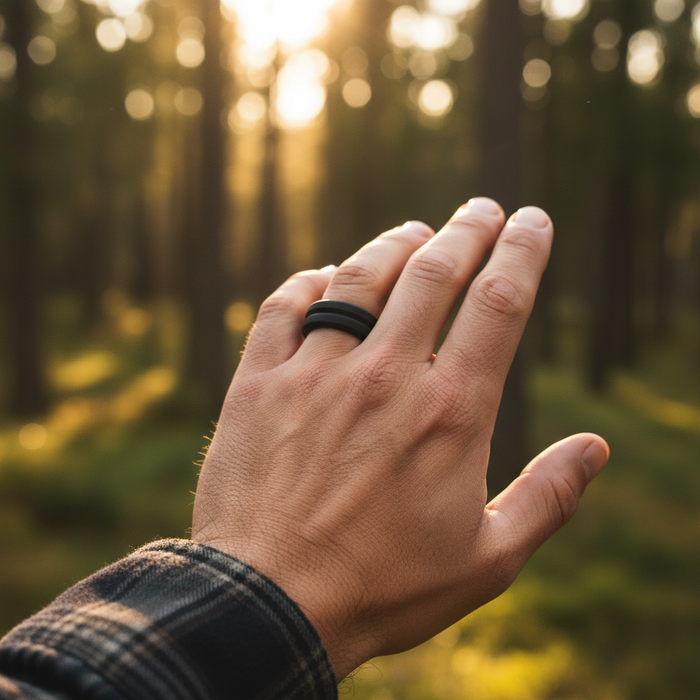 Forge and Lumber black silicone 8mm groove wedding band, suitable for active lifestyles