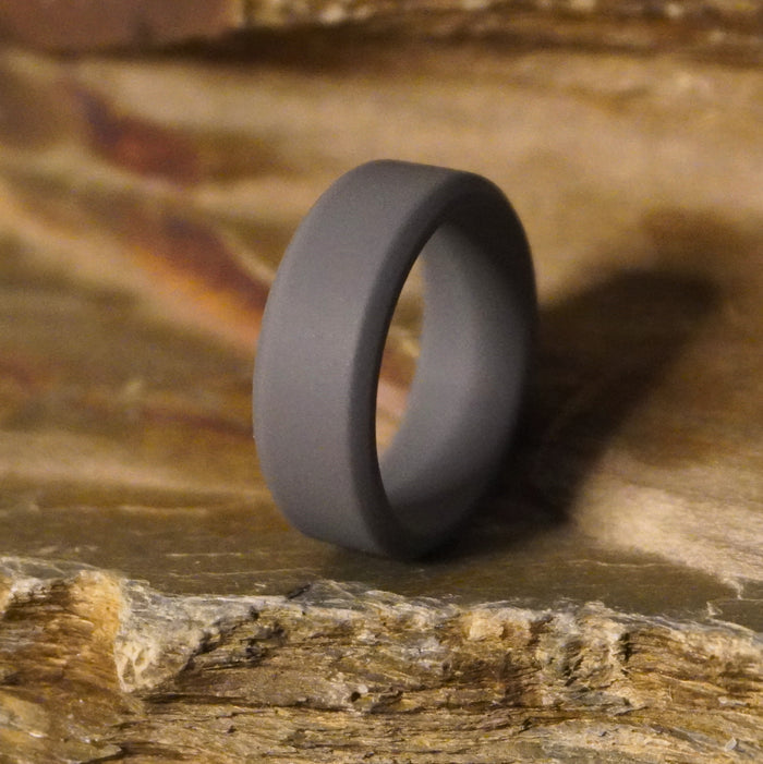 Dark grey 8mm bevelled silicone wedding band