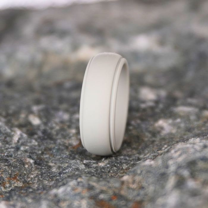 Durable grey silicone 8mm wedding band by Forge & Lumber, designed for active lifestyles.