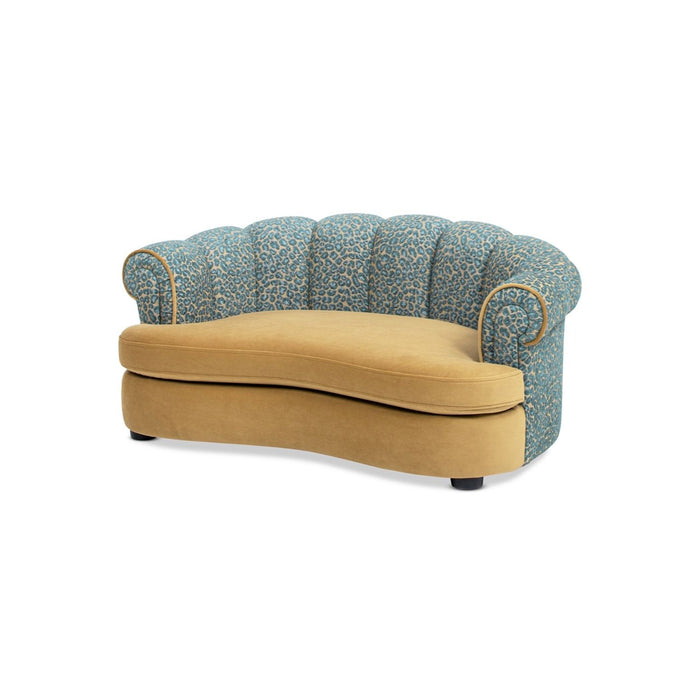 Halle - Rolled Arm Dog Sofa Bed - Gold / Blue