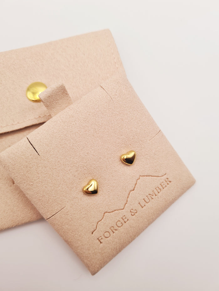 18K gold plated heart stud earrings in stainless steel by Forge and Lumber