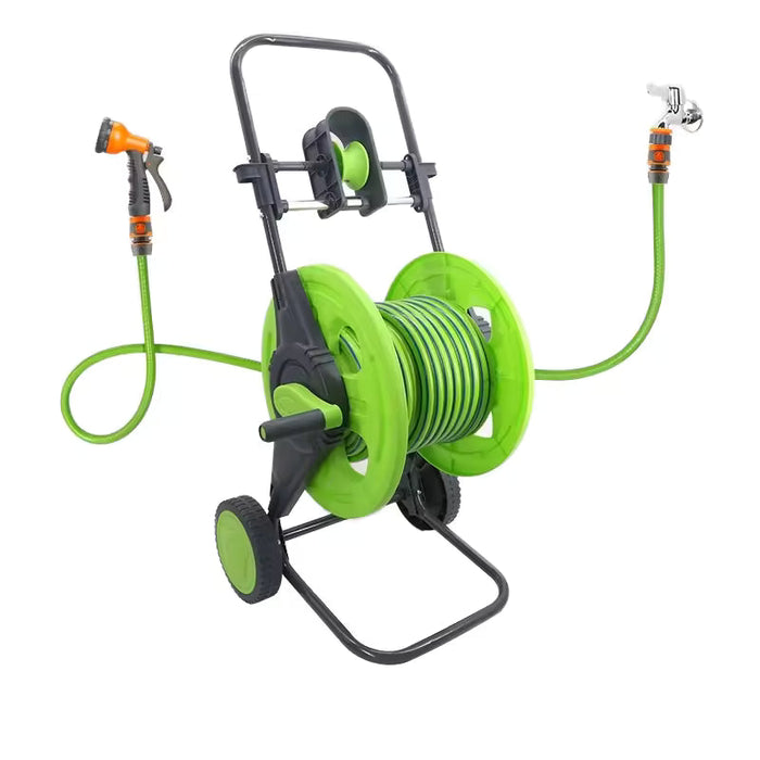 YIMAY green garden hose reel cart set with hose and spray gun