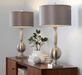 Joan - Contemporary Table Lamp (Set of 2) - Nickel / Gray Satin