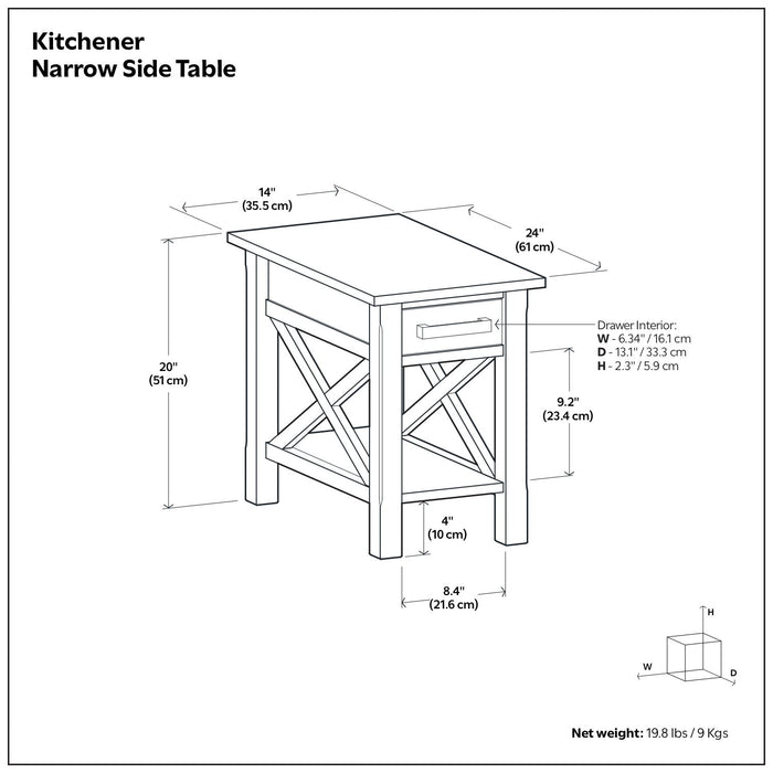 Kitchener - Narrow Side Table - Warm Walnut Brown