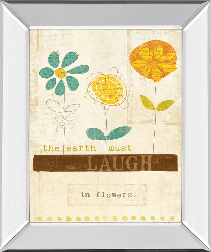 Laugh In Flowers By Mollie B - Mirror Framed Print Wall Art - Beige