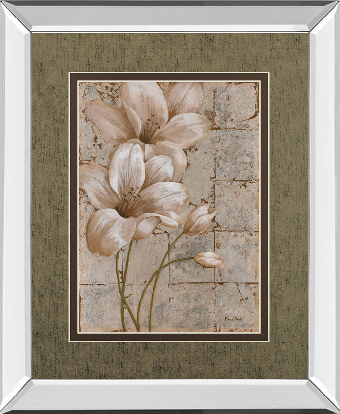 Lilies On Silver I By Vivian Flasch - Mirror Framed Print Wall Art - Light Brown