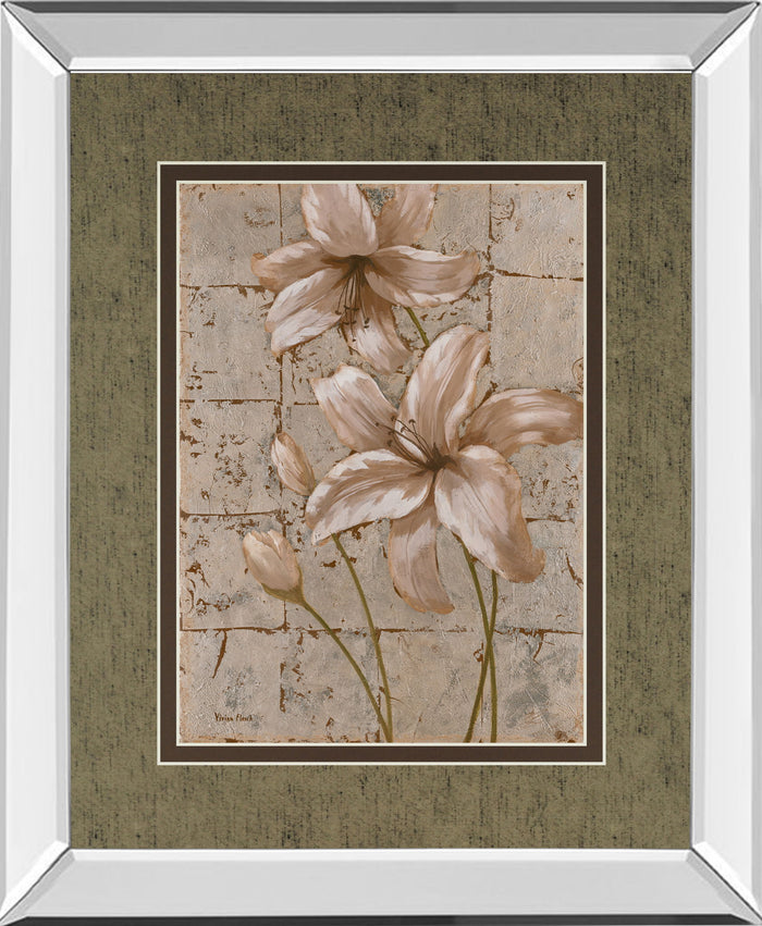 Lilies On Silver Il By Vivian Flasch - Mirror Framed Print Wall Art - Light Brown