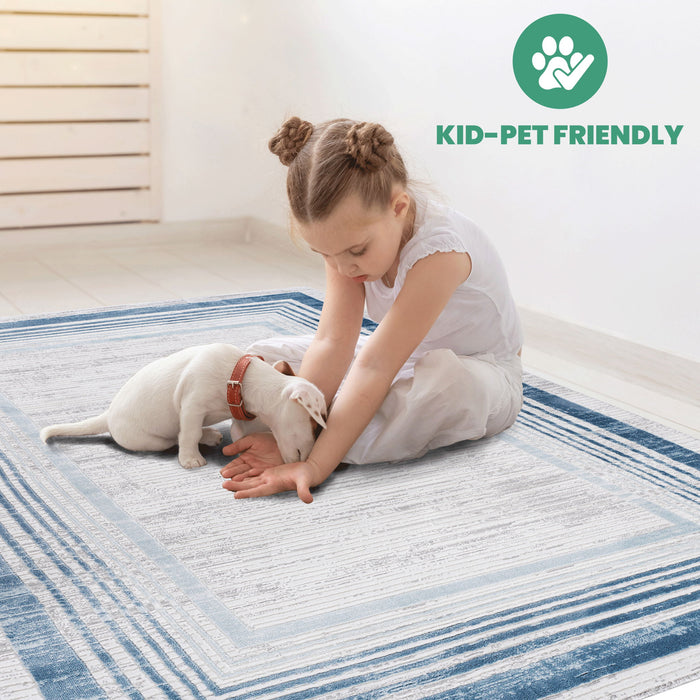 Marfi - 6' X 9' Bordered Area Rug - Blue / Ivory