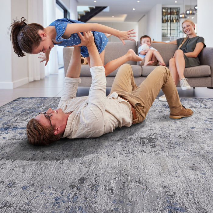 Marfi - 8' X 10' Abstract Area Rug - Silver / Blue