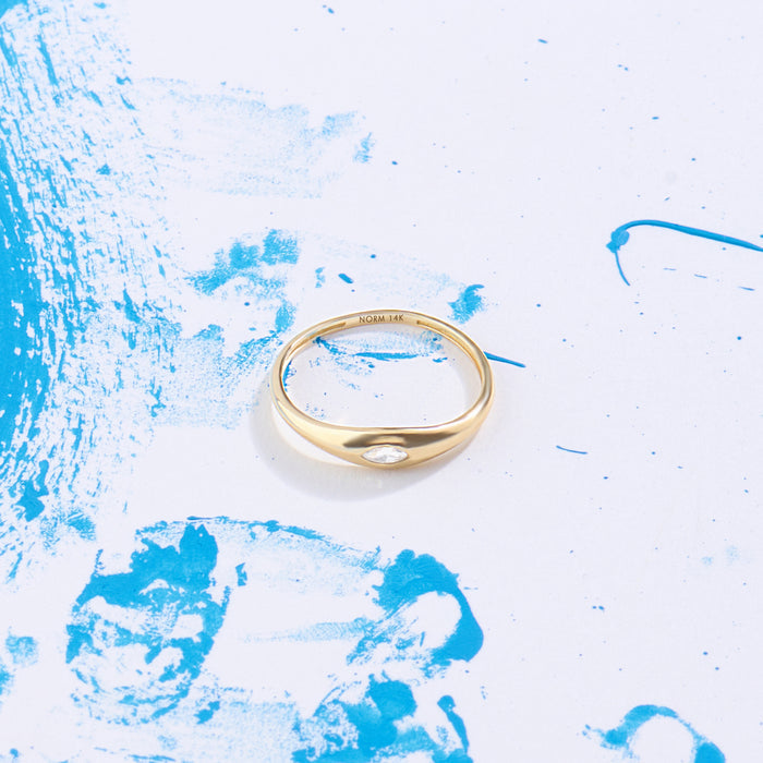 14k Solid Gold Marquise Bezel Signet Ring for Women