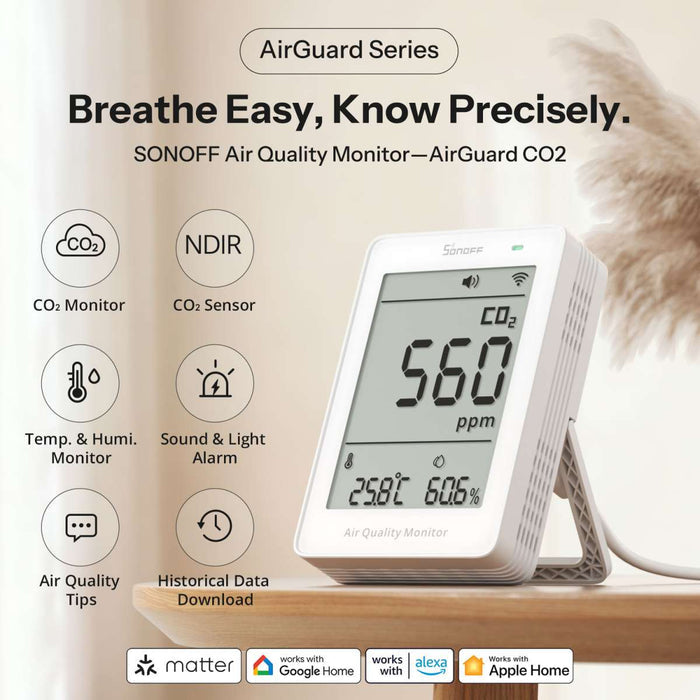 Matter Sonoff AirGuard CO2 Air Quality Monitor - SONLSAWF-08P - Vesternet