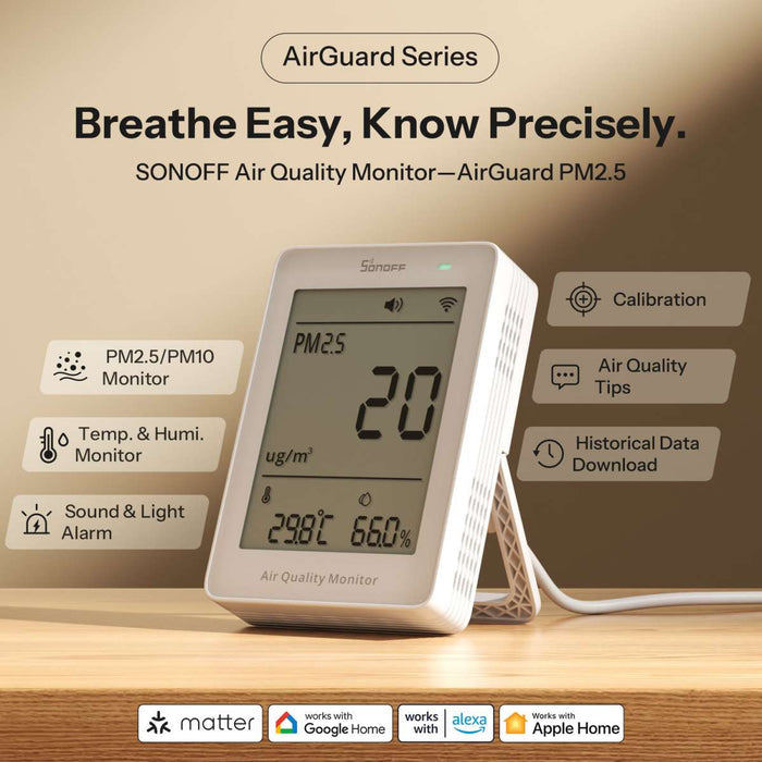 Matter Sonoff AirGuard PM2.5/PM10 Air Quality Monitor - SONLSAWF-07P - Vesternet