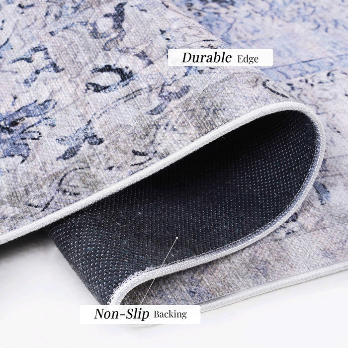 Maval - 4' X 6' Area Rug Washable - Blue / Cream