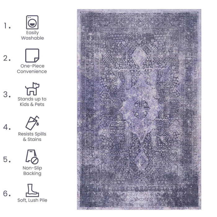 Maval - 6' X 9' Washable Area Rug - Anthracite