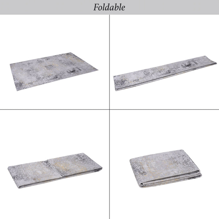 Maval - 6' X 9' Washable Area Rug - Gray / Gold