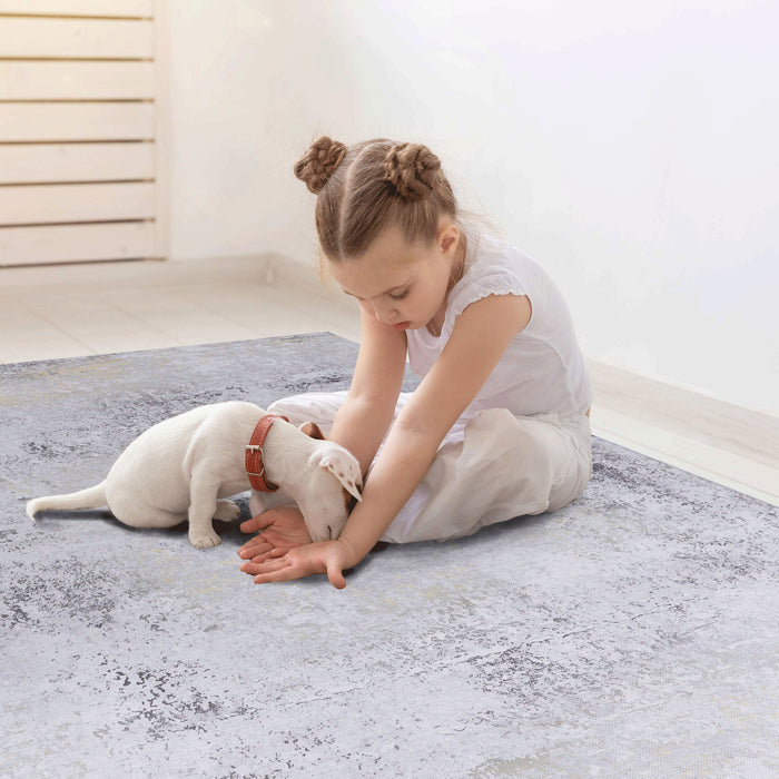 Maval - 8' X 10' Area Rug Washable - Gray / Gold