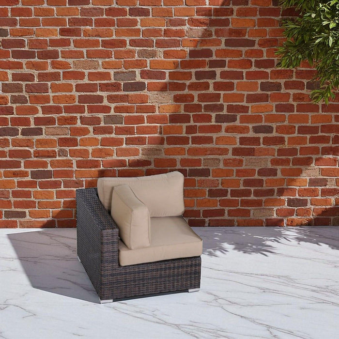 Outdoor 33" Wide Corner Wedge With Cushions - Beige / Brown