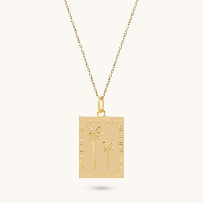 Palm Tree Tag Necklace in Gold Vermeil on 925 Sterling Silver