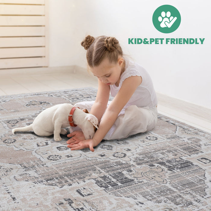 Payas - 8' X 10' Medallion Area Rug - Cream / Beige