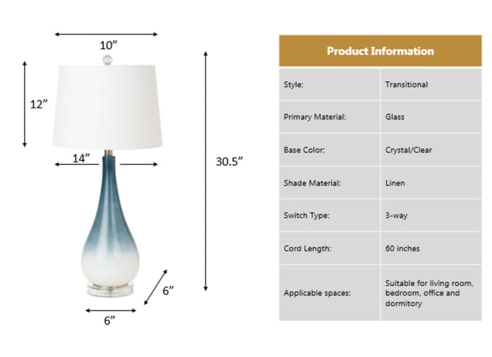 Serenity - Glass Table Lamp (Set of 2) - Blue / White
