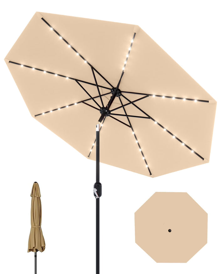 SIERRA 9" PATIO TILT MARKET UMBRELLA W/ SOLAR LIGHTS