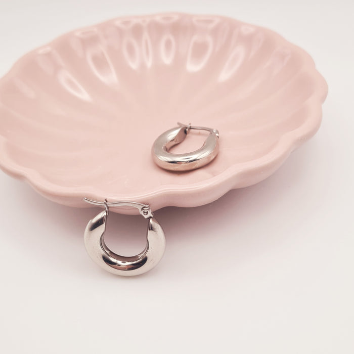 Small chubby hoop earrings in silver, 18K gold plated stainless steel by Forge and Lumber.