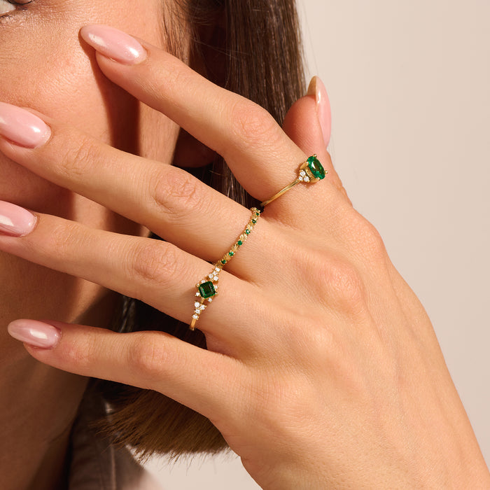 14k Real Gold Square Emerald Art Deco Ring