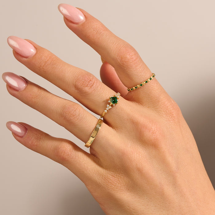 14k Real Yellow Gold Square Emerald Art Deco Ring