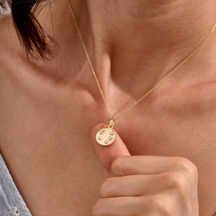 Women's Stars Coin Necklace in Gold Vermeil on 925 Solid Silver