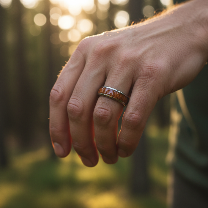 The Acacia 6mm tungsten band with Koa wood inlay
