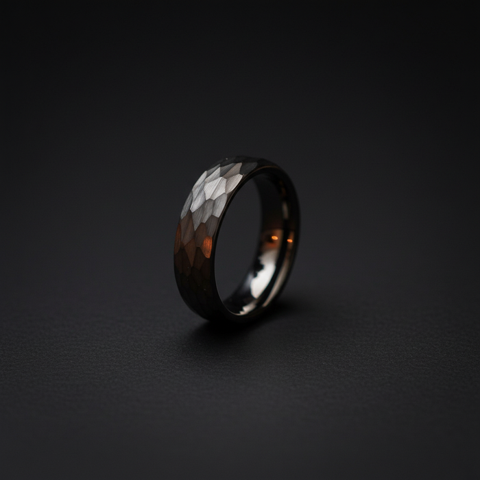 The Anvil, a 6mm gunmetal plated tungsten band with a round profile