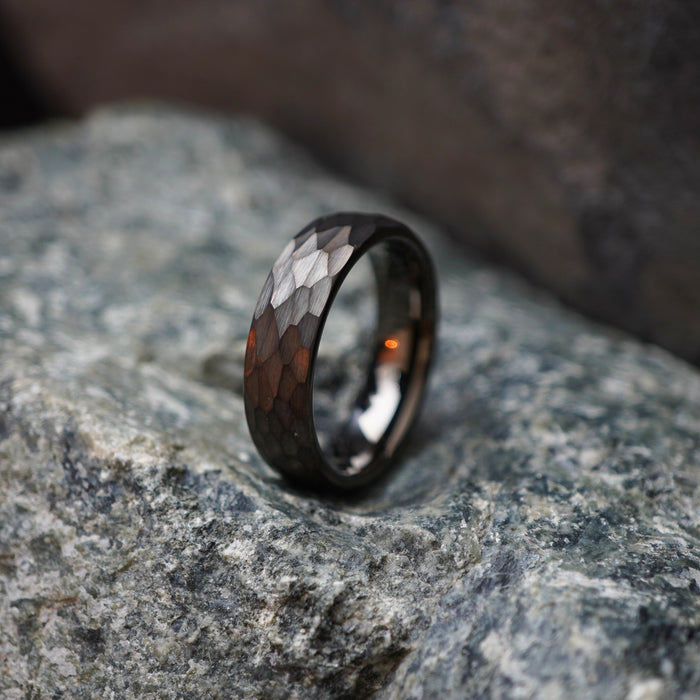 The Anvil 6mm gunmetal tungsten ring with a textured finish