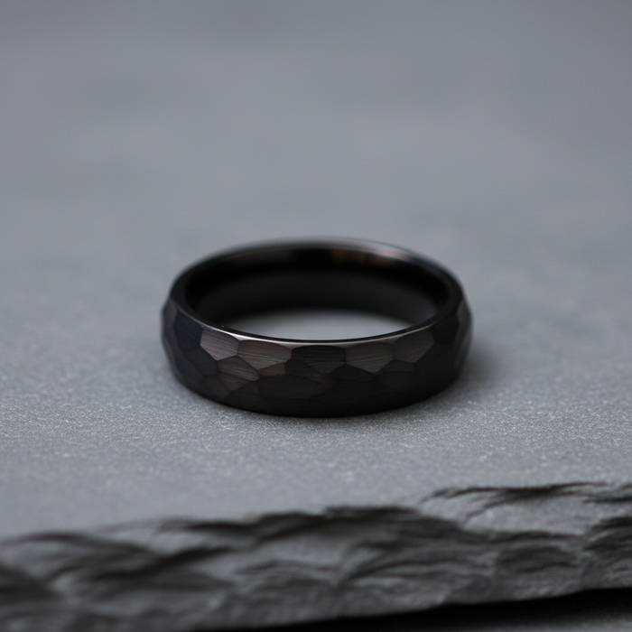 The Blacksmith, a 6mm round-profile black plated tungsten band