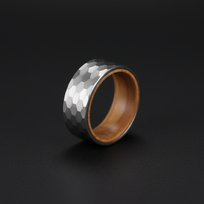 The Campbeltown 8mm tungsten ring with a barrel oak interior