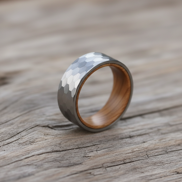 The Campbeltown 8mm flat-profile ring with barrel oak interior
