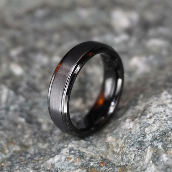 The Cannon, a 6mm gunmetal-plated tungsten wedding band