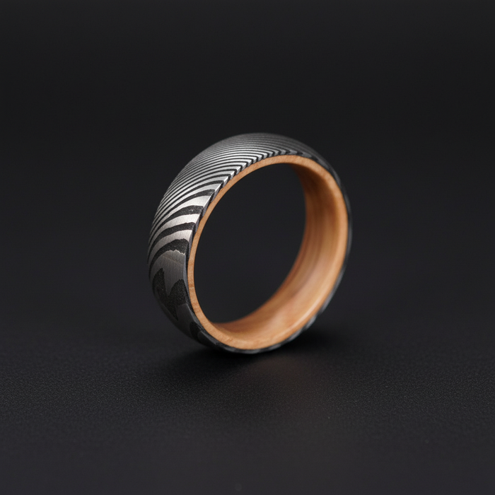 Forge and Lumber Damascus 6mm ring. Artisan forged wedding band.