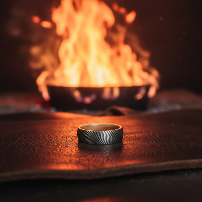 Forge and Lumber Damascus 6mm ring. Artisan forged wedding band.