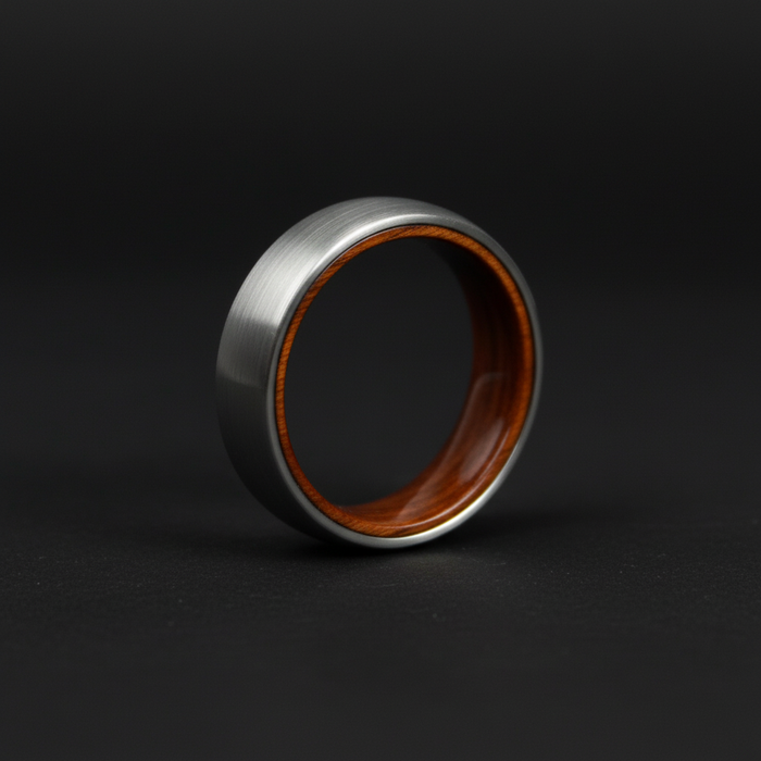 The Ember, a 6mm tungsten and rosewood comfort-fit band