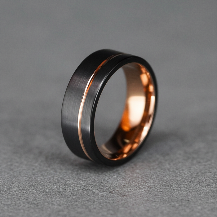 The Farrier 8mm gold and black plated tungsten ring