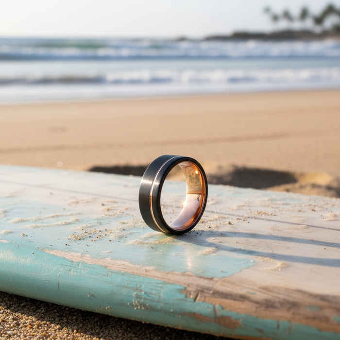 The Farrier 8mm gold and black plated tungsten band