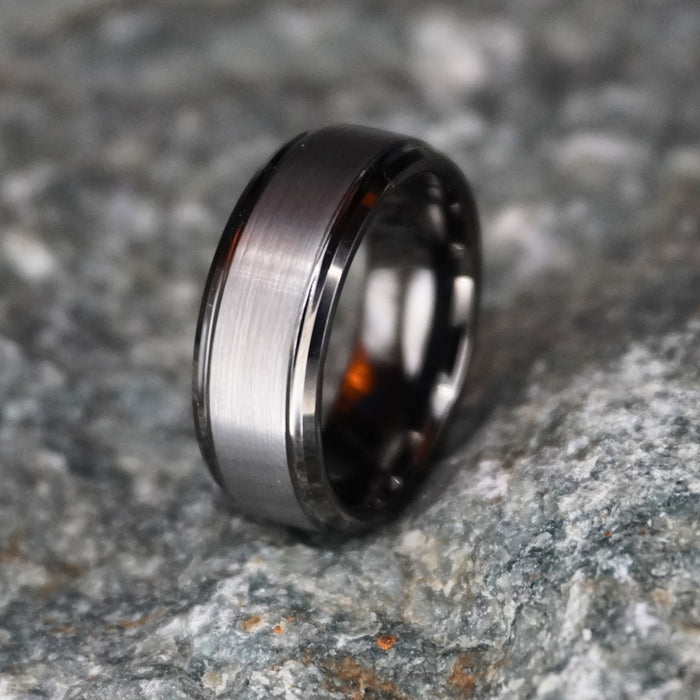The Fortress 8mm bevelled gunmetal tungsten ring