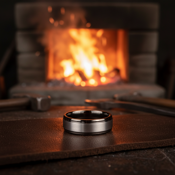 The Fortress 8mm bevelled gunmetal plated tungsten band